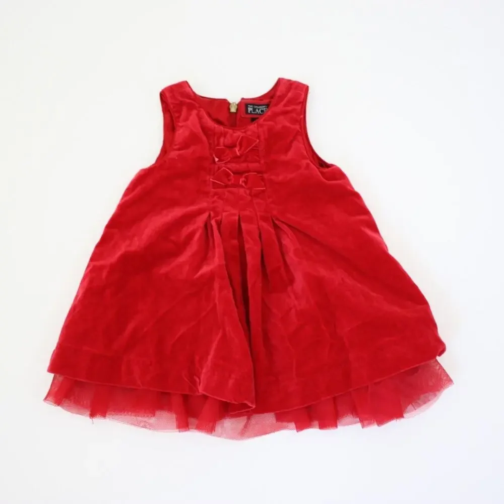 The Children's Place Dress Baby Girls Size 12m Red Velvet Tulle Christmas